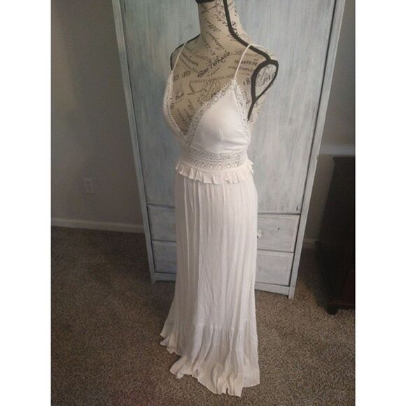 Shero  Lace Ruffled  maxi sleeveless  dress Md White Boho Cottage Core Beachy - Picture 4 of 11
